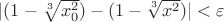 $|(1 - \sqrt[3]{x_0^2}) - (1 - \sqrt[3]{x^2})| < \varepsilon$