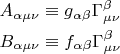 $$\begin{gathered}  A_{\alpha \mu \nu }  \equiv g_{\alpha \beta } \Gamma _{\mu \nu }^\beta   \hfill \\  B_{\alpha \mu \nu }  \equiv f_{\alpha \beta } \Gamma _{\mu \nu }^\beta   \hfill \\ \end{gathered} $$