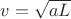 $v=\sqrt{aL}$ $v=\sqrt{aL}$