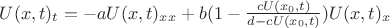$ U(x,t)_t=-aU(x,t)_x_x+b(1-\frac{cU(x_0,t)}{d-cU(x_0,t)})U(x,t)_x$