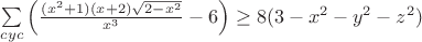 $\sum\limits_{cyc}\left(\frac{(x^2+1)(x+2)\sqrt{2-x^2}}{x^3}-6\right)\geq8(3-x^2-y^2-z^2)$