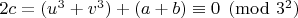 $2c=(u^3+v^3)+(a+b) \equiv 0 \pmod{3^2}$