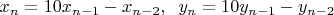 $x_n=10x_{n-1}-x_{n-2},\;\;y_n=10y_{n-1}-y_{n-2}$