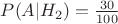 $P(A|H_2)=\frac {30} {100}$ $P(A|H_2)=\frac {30} {100}$