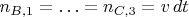 $n_{B,1}=\ldots=n_{C,3}=v\,dt$