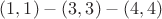 $(1,1) - (3,3) - (4,4)$