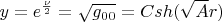 $$y=e^{\frac{\nu}{2}}=\sqrt{g_{00}}=Csh(\sqrt{A}r)$$