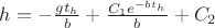 $h=-\frac{gt_h}{b}+\frac{C_1e^{-bt_h}}{b}+C_2$