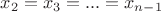 $x_2=x_3=...=x_{n-1}$