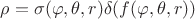 $\rho = \sigma(\varphi, \theta, r) \delta (f(\varphi, \theta, r))$
