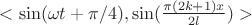 $< \sin ( \omega t + \pi/4 ) , \sin ( \frac {\pi ( 2k +1 ) x } { 2l } ) >$