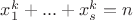 $x_1^k+...+x_s^k=n$