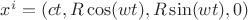 $x^i = (c t, R\cos(w t), R\sin(w t), 0)$