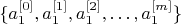 $\{a^{[0]}_1,{a^{[1]}_1,{a^{[2]}_1,\dots,{a^{[m]}_1\}$