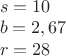 $\\s = 10\\b = 2,67\\r = 28\\$