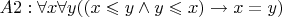 $ A2: \forall x \forall y ((x\leqslant y \wedge y\leqslant x) \to x = y) $