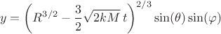$$y = \left( R^{3/2} - \frac{3}{2} \sqrt{2 k M} \, t \right)^{2/3} \sin(\theta) \sin(\varphi)$$