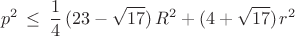 $$
\[ p^{2}\,\leq\,\frac{1}{4}\,(23-\sqrt{17})\,R^{2}+(4+\sqrt{17})\,r^{2} \]
$$