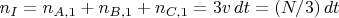 $n_I=n_{A,1}+n_{B,1}+n_{C,1}= 3v\,dt=(N/3)\,dt$
