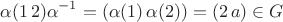 $$\alpha (1\,2)\alpha ^{-1}=(\alpha (1)\,\alpha (2))=(2\,a)\in G$$