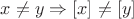 $x \neq y \Rightarrow [x] \neq [y]$