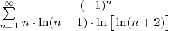 $\sum\limits_{n=1}^{\infty}\dfrac{(-1)^n}{n\cdot \ln(n+1)\cdot \ln\big[\ln(n+2)\big]}$