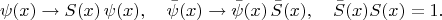 $$
\psi(x) \to S(x) \, \psi(x), \quad
\bar{\psi}(x) \to \bar{\psi}(x) \, \bar{S}(x), \quad
\bar{S}(x) S(x) = 1.
$$