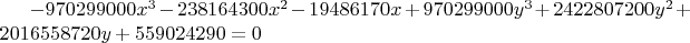$-970299000 x^3 - 238164300 x^2 - 19486170 x + 970299000 y^3 + 2422807200 y^2 + 2016558720 y+ 559024290 = 0$