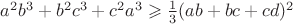 $a^2b^3 +b^2c^3 + c^2a^3\geqslant \frac{1}{3} (ab +bc +cd)^2$