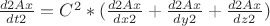 $ \frac{d2Ax}{dt2} = C^2 * (\frac{d2Ax}{dx2} + \frac{d2Ax}{dy2} + \frac{d2Ax}{dz2}) $