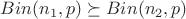 $Bin(n_1,p)\succeq Bin(n_2,p)$