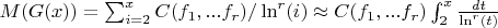$M(G(x))=\sum_{i = 2}^{x}{C(f_1,...f_{r})/\ln^r(i)}\approx C(f_1,...f_{r})\int_{2}^{x} \frac{dt}{\ln^r(t)} $