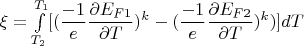 $\xi=\int\limits_{T_2}^{T_1}[(\dfrac{-1}{e}\dfrac{\partial E_{F1}}{\partial T})^k-(\dfrac{-1}{e}\dfrac{\partial E_{F2}}{\partial T})^k)]dT$