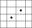 $\begin{tabular}{|c|c|c|c|}
\hline
&&&\\
\hline
&&\bullet&\\
\hline
&\bullet&&\\
\hline
&&&\\
\hline
\end{tabular}$