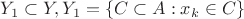 $Y_1\subset Y, Y_1=\left\lbrace C\subset A: x_k \in C\right\rbrace$