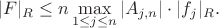 $$|F|_R\le n\max_{1\le j\le n}|A_{j,n}|\cdot|f_j|_R.$$