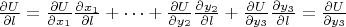 $\frac{\partial U}{\partial l} = \frac{\partial U}{\partial x_1}\frac{\partial x_1}{\partial l}+\cdots+\frac{\partial U}{\partial y_2}\frac{\partial y_2}{\partial l}+\frac{\partial U}{\partial y_3}\frac{\partial y_3}{\partial l}=\frac{\partial U}{\partial y_3}$