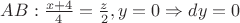 $AB: \frac{x+4}{4}=\frac{z}{2},y=0 \Rightarrow dy=0$
