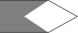 \begin{tikzpicture}
\fill[gray] (-3,1)--(0,1)--(-1.5,0)--(0,-1)--(-3,-1);
\draw[thick] (-3,1)--(0,1)--(1.8,0)--(0,-1)--(-3,-1);
\end{tikzpicture}