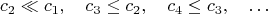 $$
c_2 \ll c_1, \quad c_3 \le c_2, \quad  c_4 \le c_3, \quad \ldots
$$