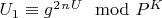 $U_1\equiv g^2^n^U\mod P^K$