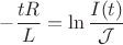 $-\dfrac{tR}{L}=\ln\dfrac{I(t)}{\mathcal{J}}$
