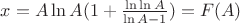 $x=A \ln A(1+\frac {\ln \ln A}{\ln A -1}) = F(A)$