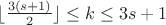 $\lfloor\frac{3(s+1)}{2}\rfloor\leq k\leq 3 s+1$