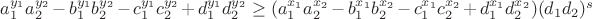 $a_1^{y_1}a_2^{y_2}-b_1^{y_1}b_2^{y_2}-c_1^{y_1}c_2^{y_2}+d_1^{y_1}d_2^{y_2}\ge (a_1^{x_1}a_2^{x_2}-b_1^{x_1}b_2^{x_2}-c_1^{x_1}c_2^{x_2}+d_1^{x_1}d_2^{x_2})(d_1d_2)^s$
