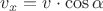 $v_x=v\cdot \cos \alpha$ $v_x=v\cdot \cos \alpha$