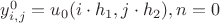 $y^0_{i,j} = u_0(i \cdot h_1, j \cdot h_2), n = 0$