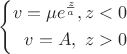 $$
\left\{
\begin{aligned}
v=\mu e^{\frac{z}{a}},z<0\\
v=A,\ z>0\\
\end{aligned}
\right.
$$