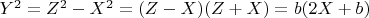 $Y^2=Z^2-X^2=(Z-X)(Z+X)=b(2X+b)$