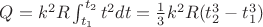$Q=k^2R \int_{t_1}^{t_2}t^2dt = \frac{1}{3} k^2R(t_{2}^3-t_{1}^3)$